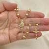 Oro Laminado Medium Rosary, Gold Filled Style Jesus and Crucifix Design, Polished, Golden Finish, 09.213.0033.28