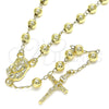 Oro Laminado Medium Rosary, Gold Filled Style Jesus and Crucifix Design, Polished, Golden Finish, 09.213.0033.28