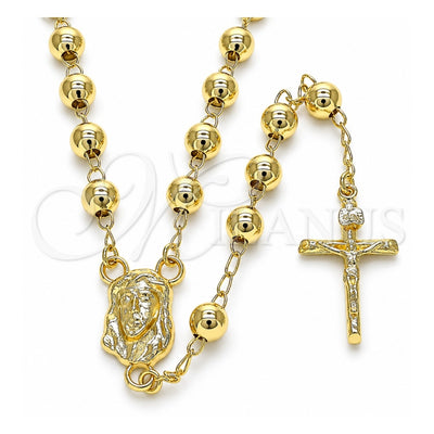 Oro Laminado Medium Rosary, Gold Filled Style Jesus and Crucifix Design, Polished, Golden Finish, 09.213.0033.28