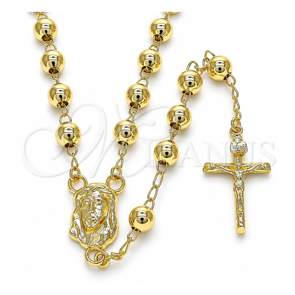 Oro Laminado Medium Rosary, Gold Filled Style Jesus and Crucifix Design, Polished, Golden Finish, 09.213.0033.28
