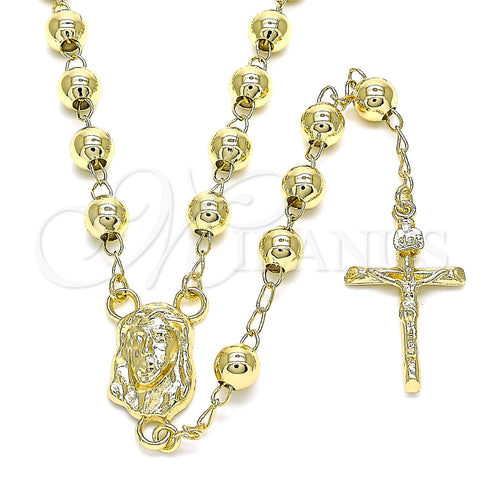Oro Laminado Medium Rosary, Gold Filled Style Jesus and Crucifix Design, Polished, Golden Finish, 09.213.0033.28