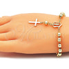 Oro Laminado Bracelet Rosary, Gold Filled Style Guadalupe and Cross Design, Polished, Golden Finish, 09.213.0012.08