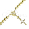 Oro Laminado Bracelet Rosary, Gold Filled Style Guadalupe and Cross Design, Polished, Golden Finish, 09.213.0012.08