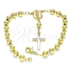 Oro Laminado Bracelet Rosary, Gold Filled Style Guadalupe and Cross Design, Polished, Golden Finish, 09.213.0012.08