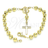 Oro Laminado Bracelet Rosary, Gold Filled Style Guadalupe and Cross Design, Polished, Golden Finish, 09.213.0012.08