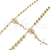 Oro Laminado Bracelet Rosary, Gold Filled Style Guadalupe and Cross Design, Polished, Golden Finish, 09.213.0012.08