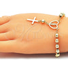 Oro Laminado Bracelet Rosary, Gold Filled Style Guadalupe and Cross Design, Polished, Golden Finish, 09.213.0034.08