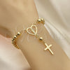 Oro Laminado Bracelet Rosary, Gold Filled Style Guadalupe and Cross Design, Polished, Golden Finish, 09.213.0034.08