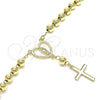 Oro Laminado Bracelet Rosary, Gold Filled Style Guadalupe and Cross Design, Polished, Golden Finish, 09.213.0034.08