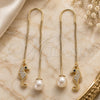 Oro Laminado Threader Earring, Gold Filled Style with White and Black Micro Pave, Polished, Golden Finish, 02.210.0506