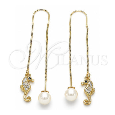 Oro Laminado Threader Earring, Gold Filled Style with White and Black Micro Pave, Polished, Golden Finish, 02.210.0506