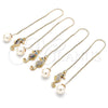 Oro Laminado Threader Earring, Gold Filled Style with White and Black Micro Pave, Polished, Golden Finish, 02.210.0506