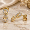 Oro Laminado Stud Earring, Gold Filled Style Infinite and Heart Design, with White Micro Pave, Polished, Golden Finish, 02.210.0509