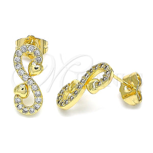 Gold Filled Ring — Stud Earring Infinite and Heart Design with White — main product view — SKU 143255 | Oro Laminado anillo — Stud Earring Infinite and corazón diseño with blanco — SKU 143255
