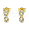 Oro Laminado Stud Earring, Gold Filled Style Infinite Design, with White Micro Pave, Polished, Golden Finish, 02.210.0510