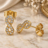 Oro Laminado Stud Earring, Gold Filled Style Infinite Design, with White Micro Pave, Polished, Golden Finish, 02.210.0510
