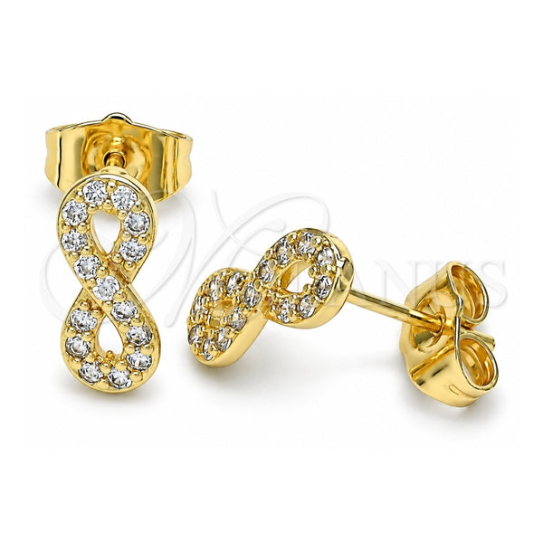 Oro Laminado Stud Earring, Gold Filled Style Infinite Design, with White Micro Pave, Polished, Golden Finish, 02.210.0510