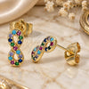 Oro Laminado Stud Earring, Gold Filled Style Infinite Design, with Multicolor Micro Pave, Polished, Golden Finish, 02.210.0510.1