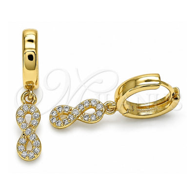 Oro Laminado Huggie Hoop, Gold Filled Style Infinite Design, with White Micro Pave, Polished, Golden Finish, 02.210.0511.15