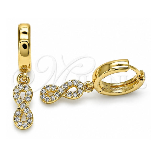 Oro Laminado Huggie Hoop, Gold Filled Style Infinite Design, with White Micro Pave, Polished, Golden Finish, 02.210.0511.15