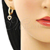 Oro Laminado Huggie Hoop, Gold Filled Style Heart and Crown Design, with White Micro Pave, Polished, Golden Finish, 02.210.0512.15