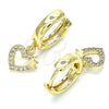 Oro Laminado Huggie Hoop, Gold Filled Style Heart and Crown Design, with White Micro Pave, Polished, Golden Finish, 02.210.0512.15