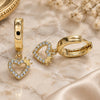 Oro Laminado Huggie Hoop, Gold Filled Style Heart and Crown Design, with White Micro Pave, Polished, Golden Finish, 02.210.0512.15