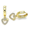 Oro Laminado Huggie Hoop, Gold Filled Style Heart and Crown Design, with White Micro Pave, Polished, Golden Finish, 02.210.0512.15