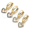 Oro Laminado Huggie Hoop, Gold Filled Style Heart and Crown Design, with White Micro Pave, Polished, Golden Finish, 02.210.0512.15