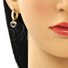 Oro Laminado Huggie Hoop, Gold Filled Style Heart and Crown Design, with Multicolor Micro Pave, Polished, Golden Finish, 02.210.0512.1.15