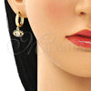 Oro Laminado Huggie Hoop, Gold Filled Style Evil Eye Design, with Black Cubic Zirconia and White Micro Pave, Polished, Golden Finish, 02.210.0513.15
