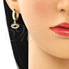 Oro Laminado Huggie Hoop, Gold Filled Style Evil Eye Design, with White Cubic Zirconia and Multicolor Micro Pave, Polished, Golden Finish, 02.210.0513.1.15