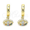 Oro Laminado Huggie Hoop, Gold Filled Style Evil Eye Design, with White Cubic Zirconia and Multicolor Micro Pave, Polished, Golden Finish, 02.210.0513.1.15