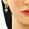 Oro Laminado Huggie Hoop, Gold Filled Style Butterfly Design, with White Micro Pave, Polished, Golden Finish, 02.210.0516.15