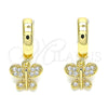 Oro Laminado Huggie Hoop, Gold Filled Style Butterfly Design, with White Micro Pave, Polished, Golden Finish, 02.210.0516.15