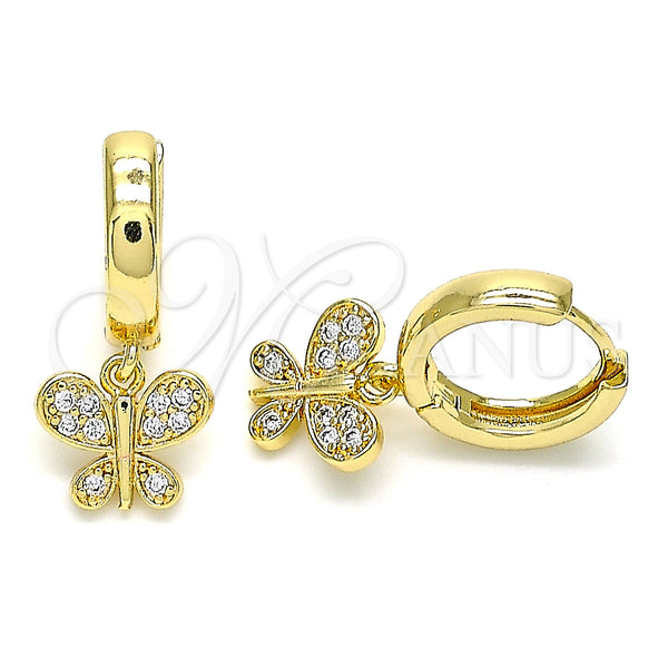 Gold Filled Hoop Earrings — Huggie Hoop Butterfly Design with White Micro Pave — main product view — SKU 143270 | Oro Laminado aretes de aro — Huggie Hoop Butterfly diseño with blanco Micro Pave — SKU 143270