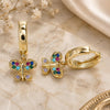 Oro Laminado Huggie Hoop, Gold Filled Style Butterfly Design, with Multicolor Micro Pave, Polished, Golden Finish, 02.210.0516.1.15
