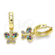 Oro Laminado Huggie Hoop, Gold Filled Style Butterfly Design, with Multicolor Micro Pave, Polished, Golden Finish, 02.210.0516.1.15