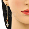 Oro Laminado Threader Earring, Gold Filled Style Hand of God and Flower Design, with White Micro Pave, Turquoise Enamel Finish, Tricolor, 02.253.0017