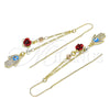 Oro Laminado Threader Earring, Gold Filled Style Hand of God and Flower Design, with White Micro Pave, Turquoise Enamel Finish, Tricolor, 02.253.0017