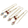 Oro Laminado Threader Earring, Gold Filled Style Hand of God and Flower Design, with White Micro Pave, Turquoise Enamel Finish, Tricolor, 02.253.0017