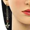 Oro Laminado Threader Earring, Gold Filled Style Angel and Heart Design, with White Micro Pave, Polished, Tricolor, 02.253.0025