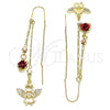 Oro Laminado Threader Earring, Gold Filled Style Angel and Heart Design, with White Micro Pave, Polished, Tricolor, 02.253.0025