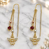 Oro Laminado Threader Earring, Gold Filled Style Angel and Heart Design, with White Micro Pave, Polished, Tricolor, 02.253.0025