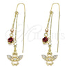 Oro Laminado Threader Earring, Gold Filled Style Angel and Heart Design, with White Micro Pave, Polished, Tricolor, 02.253.0025