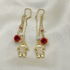 Oro Laminado Threader Earring, Gold Filled Style Little Girl and Flower Design, with White Micro Pave, Polished, Tricolor, 02.253.0026