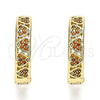 Oro Laminado Huggie Hoop, Gold Filled Style Heart Design, with Garnet Micro Pave, Polished, Golden Finish, 02.210.0518.2.20