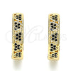 Oro Laminado Huggie Hoop, Gold Filled Style Heart Design, with Black Micro Pave, Polished, Golden Finish, 02.210.0518.3.20