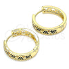 Oro Laminado Huggie Hoop, Gold Filled Style Heart Design, with Black Micro Pave, Polished, Golden Finish, 02.210.0518.3.20