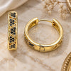 Oro Laminado Huggie Hoop, Gold Filled Style Heart Design, with Black Micro Pave, Polished, Golden Finish, 02.210.0518.3.20